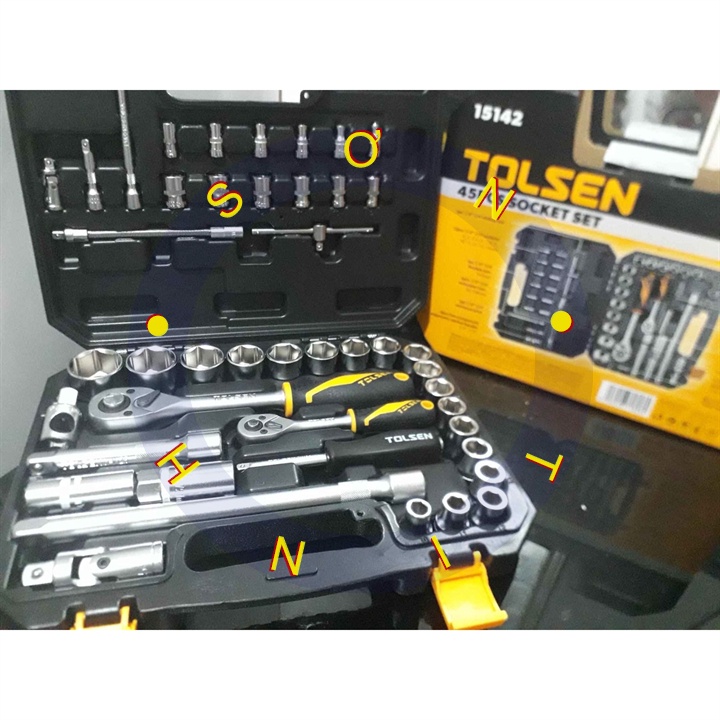 Bộ dụng cụ chuyên dụng mở bu lông 45 chi tiết Tolsen 45pcs Socket Rachet Wrench Set (1/4&quot; &amp; 1/2&quot; Drive) 15142