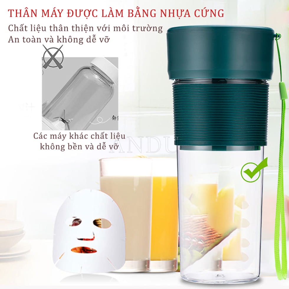 Máy Xay Sinh Tố Cầm Tay 300ml Mini Sạc Pin, Máy Say Sinh Tố Đa Năng