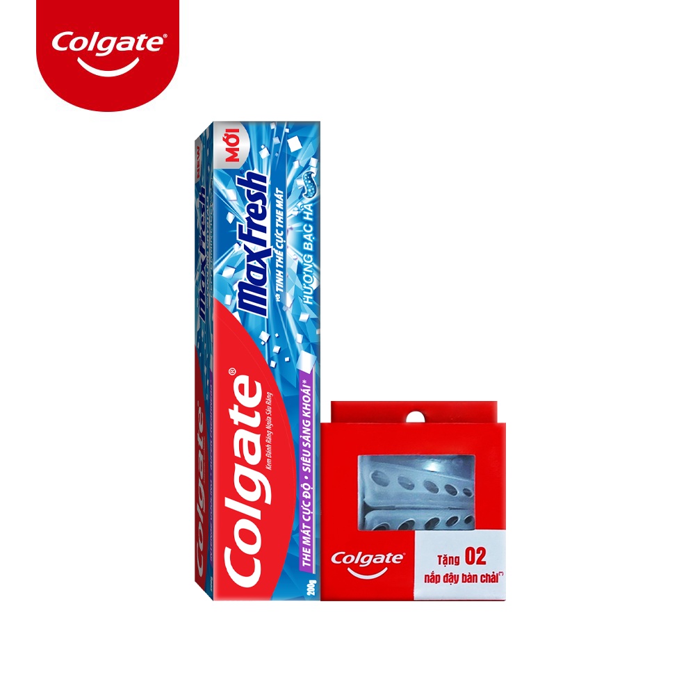 [HB gift] Kem đánh răng Maxfresh Bạc hà 200g + Hộp 2 Nắp đậy bảo vệ đầu bàn chải đánh răng Colgate