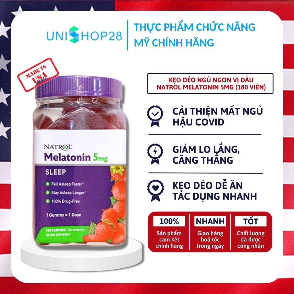 Kẹo dẻo ngủ ngon vị dâu Gummies 5mg Natrol Melatonin, TPCN Mỹ (180 Viên)