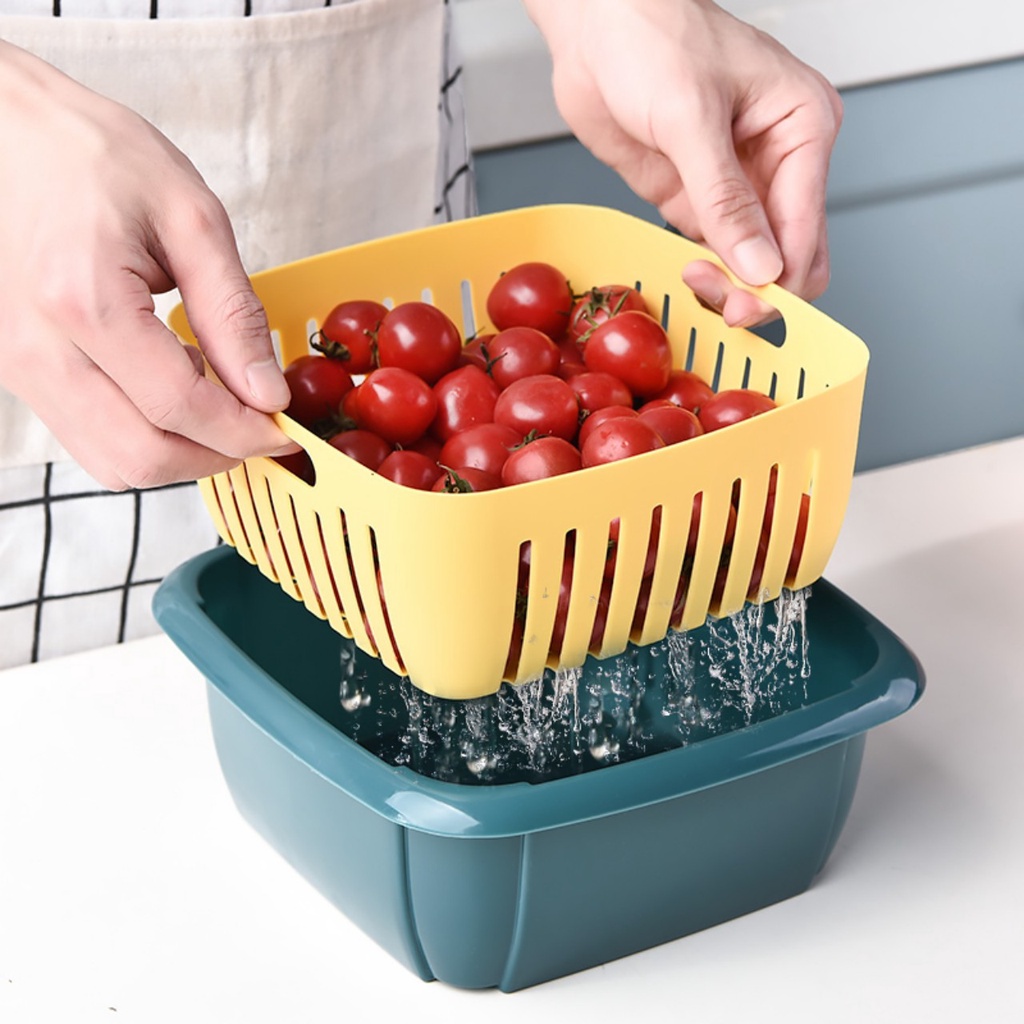 Bộ chậu rổ nhựa có nắp đậy 3 trong 1 đa năng, tiện lợi (24x24cm)