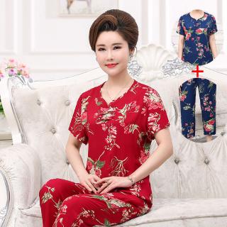 Bộ Đồ Cotton Ngắn Tay Thời Trang Dành Cho Nữ 60-70 Tuổi