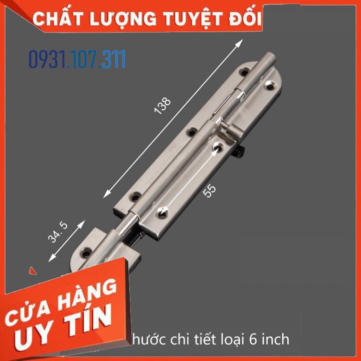 Chốt khóa cửa, then khóa cửa bằng vật liệu thép không gỉ K07 loại 6 inch bền bỉ và chắc chắn.