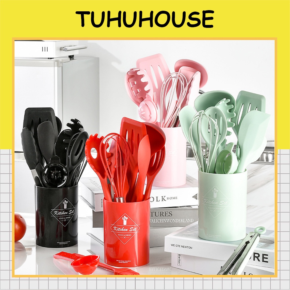 Bộ dụng cụ nhà bếp, làm bánh, nấu ăn FULL SILICON 12 món chịu nhiệt độ cao, chống dính - TUHUHOUSE