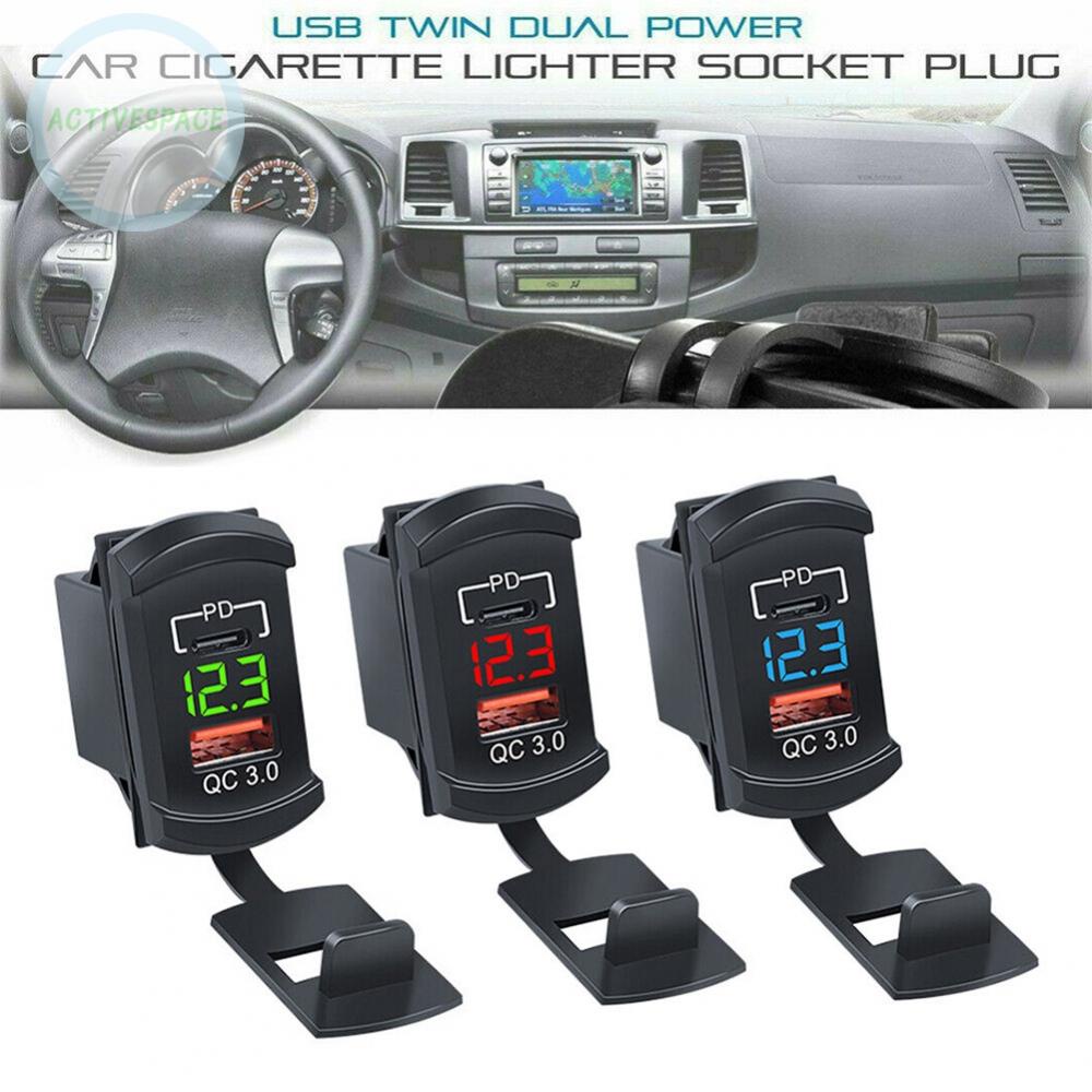 12/24V 18W QC 3.0 PD Fast Dual Type-C USB Car Charger Socket Adapter Mount Panel