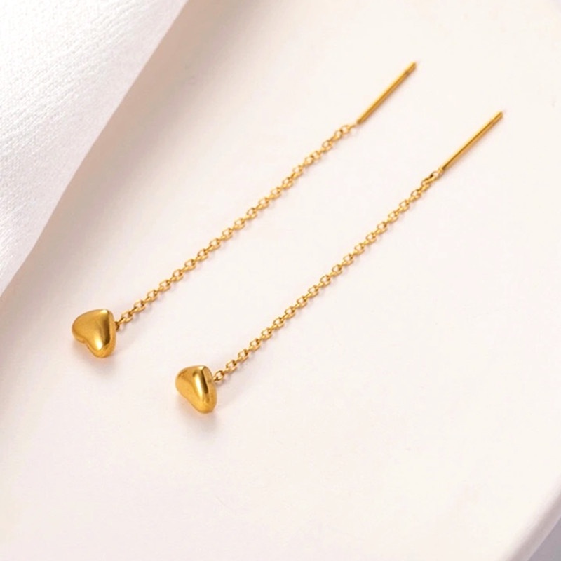 Bông tai dài 100% TITAN NGUYÊN CHẤT khuyên tài trái tim dáng dài KHÔNG GỈ thiết kế đơn giản thanh lịch hợp thời trang