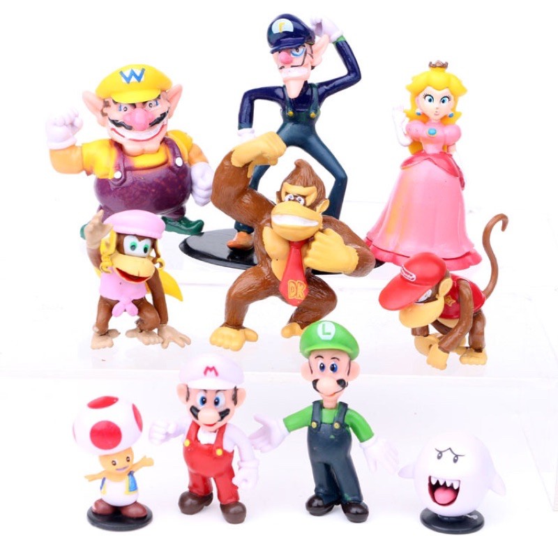 Có sẵn  Set 10 Mô Hình Super Mario Hái Nấm  4-7cm