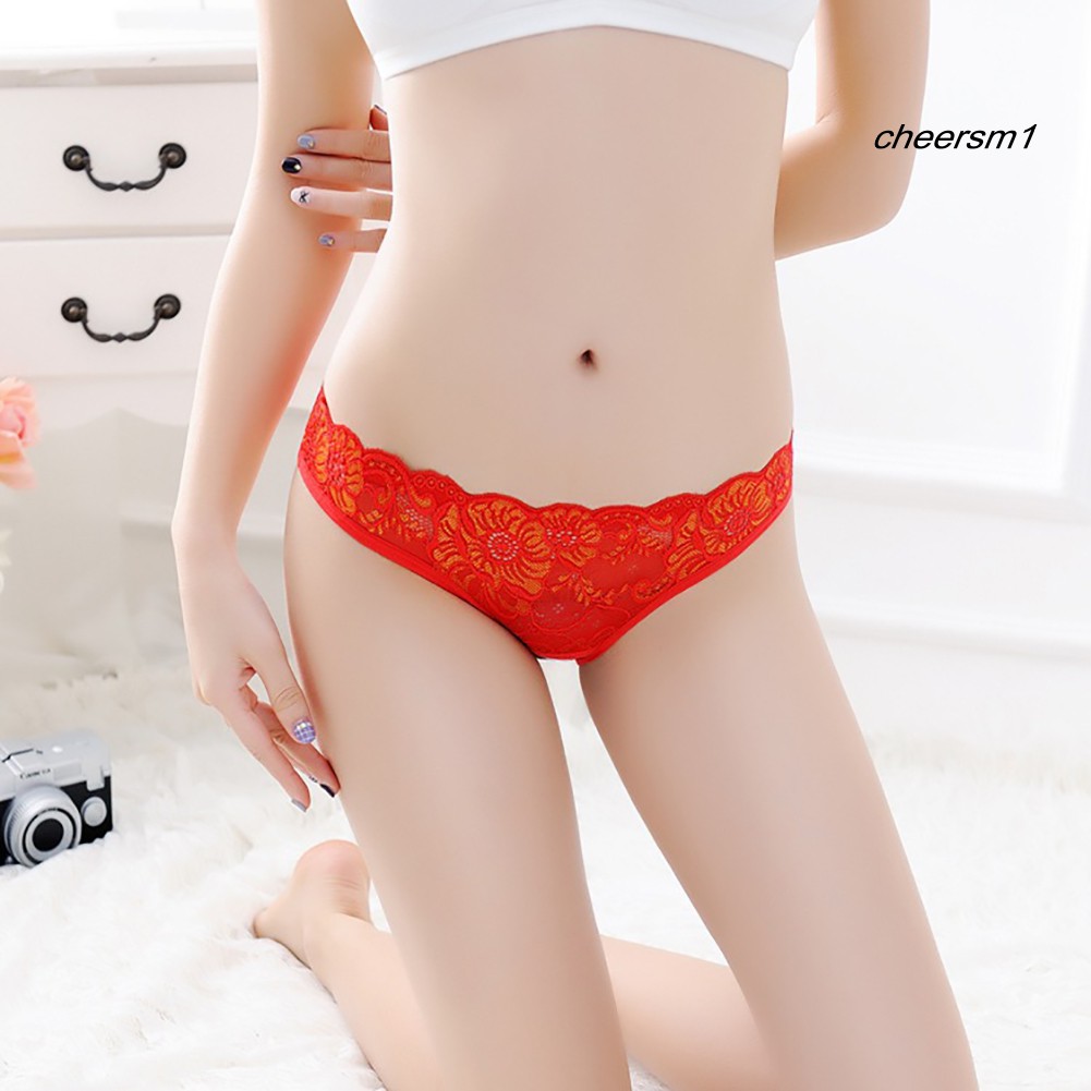 Women Sexy Low Waist Lace G-String Underwear See-Through Crotchless Thong Panty