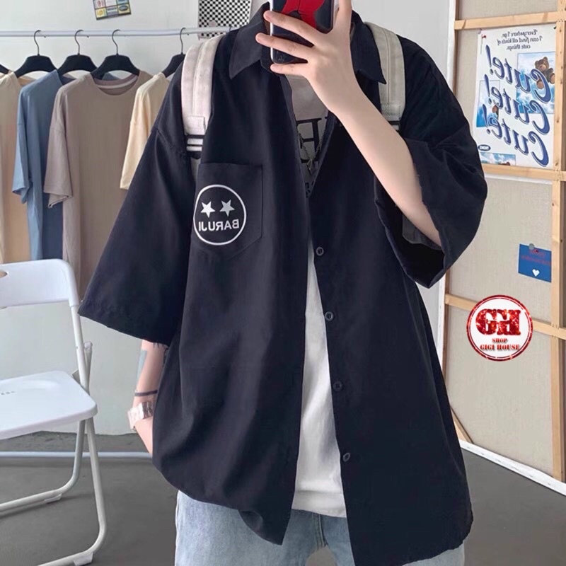 Áo Sơ Mi Nam Ngắn Tay Form Rộng Kiểu Hàn Unisex Nam, Nữ. Áo SơMi Nam,Nữ Hàn Quốc Tay Lỡ-ASOMIMATCUOI