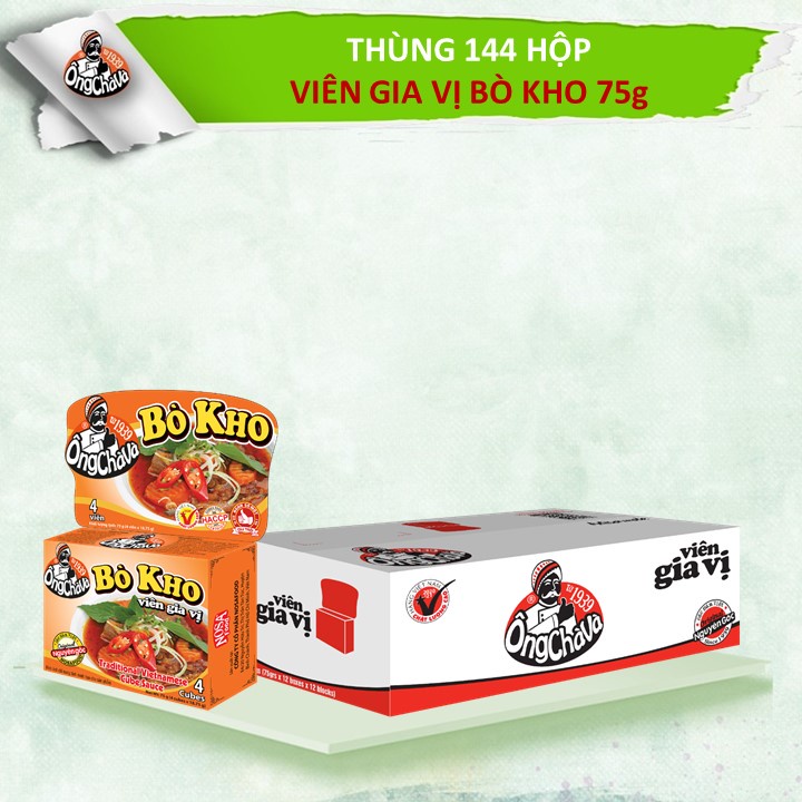 Thùng Viên Gia Vị Bò Kho 75gram Ông Chà Và (12 lốc/144 hộp/thùng)