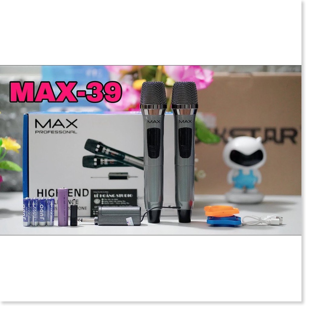 [SIÊU PHẨM] Combo 2 Micro đa năng không dây MAX 39 hát karaoke gia đình cực hay trang bị màn hình LCD hiển thị tần số