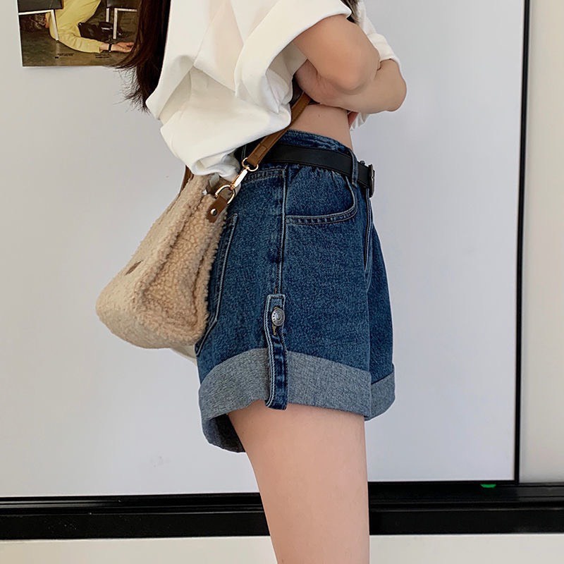 Quần short nữ KABICO quần short kaki jeans nữ lưng cao ống rộng ôm eo xắn gấu phong cách C40