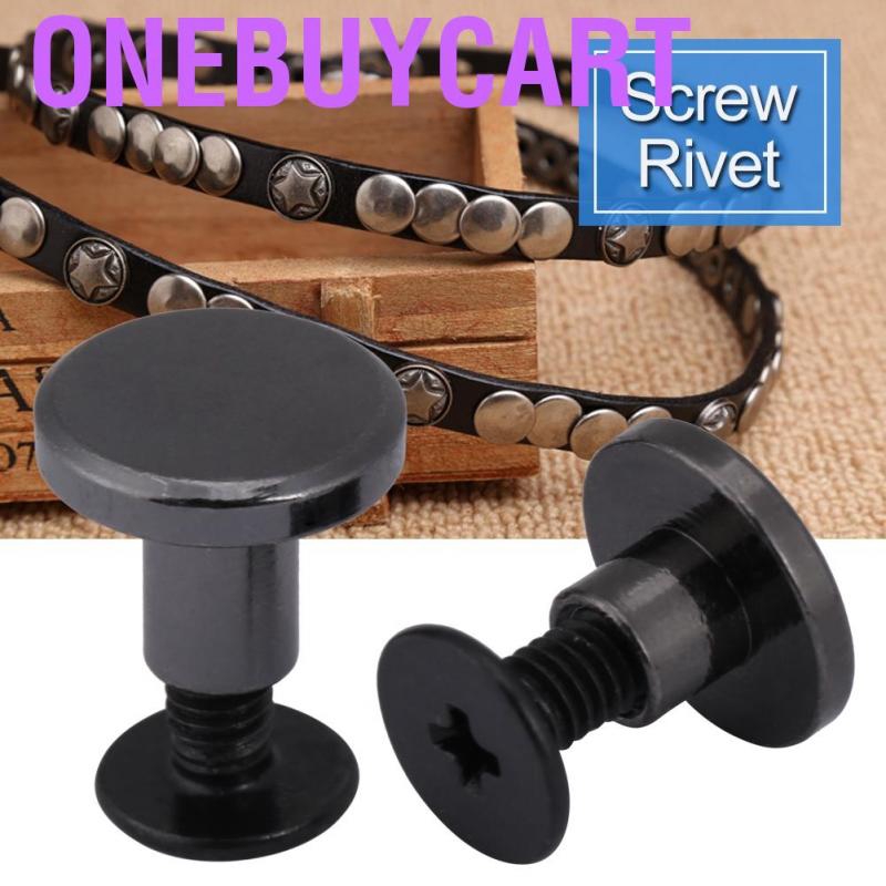 Onebuycart 20 Sets 5/8mm Flat Head Solid Stud Screwback Screw Rivet Leather Craft DIY Black
