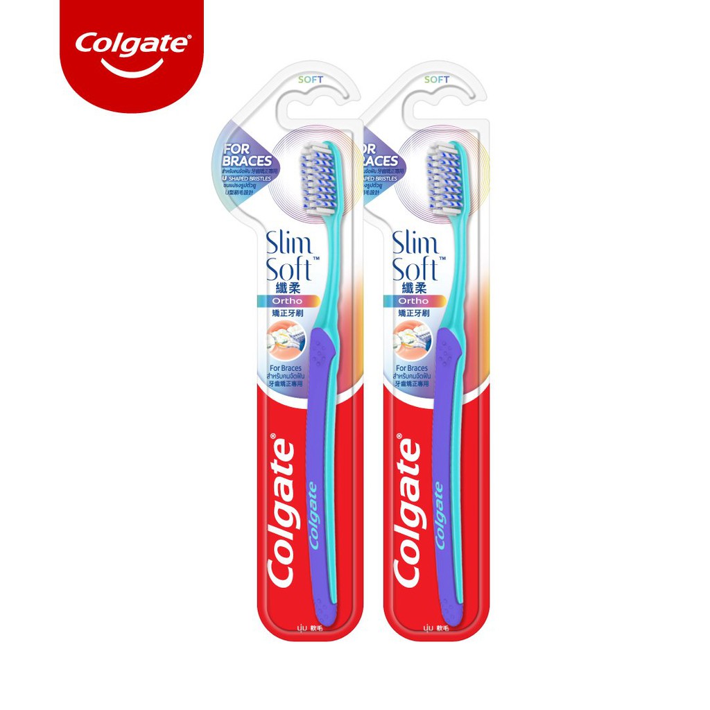 [Mã FMCGCO5 giảm 8% đơn 250K] Combo 2 bàn chải Colgate Slimsoft Ortho lông chải mềm mại xếp hình U cho người niềng răng