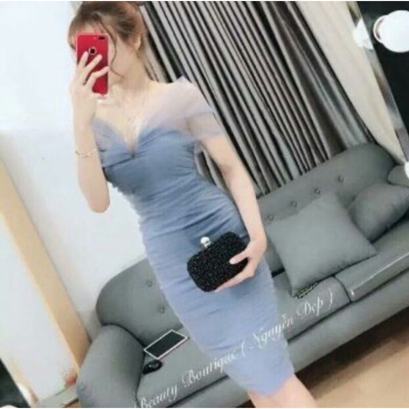 đầm ôm body tay lưới