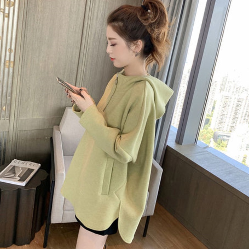 Áo Hoodie Tay Dài Màu Trơn Phong Cách Hàn Quốc Đơn Giản Dễ Phối Đồ Cho Nữ