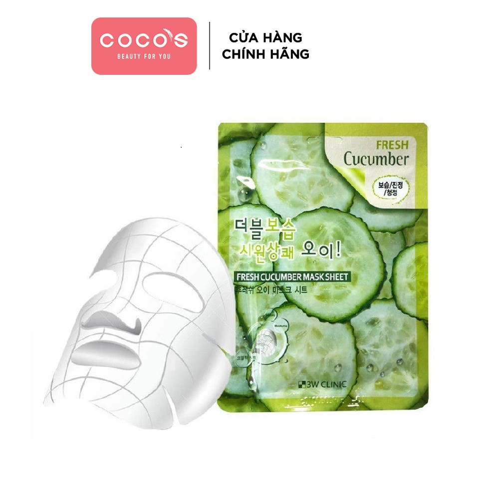 [Mã FMCGMALL giảm 8% đơn từ 250K] Mặt Nạ Dưỡng Da Chiết Xuất Dưa Leo 3W Clinic Fresh Cucumber Mask Sheet 23ml