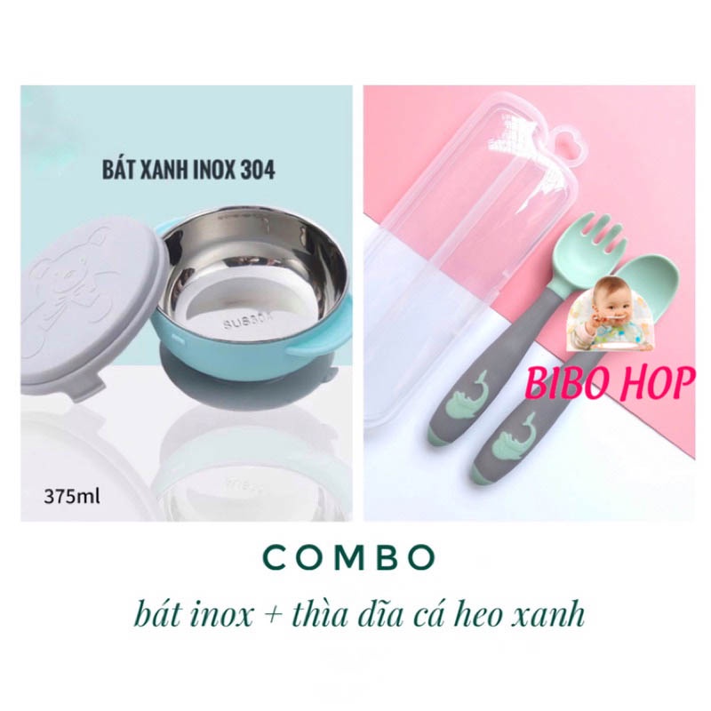Bát Ăn Dặm Chống Đổ Khay Inox Cho Bé Ăn Dặm