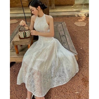 LERRY DRESS - Đầm dài cổ yếm hở lưng nàng thơ quyến rũ cho nàng du lịch