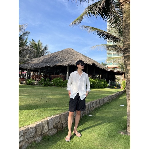 Áo sơ mi dài tay nam xếp ly thân trước trắng, vải Cotton xịn, chuẩn form - Regular fit, đứng form - HALIOMAN