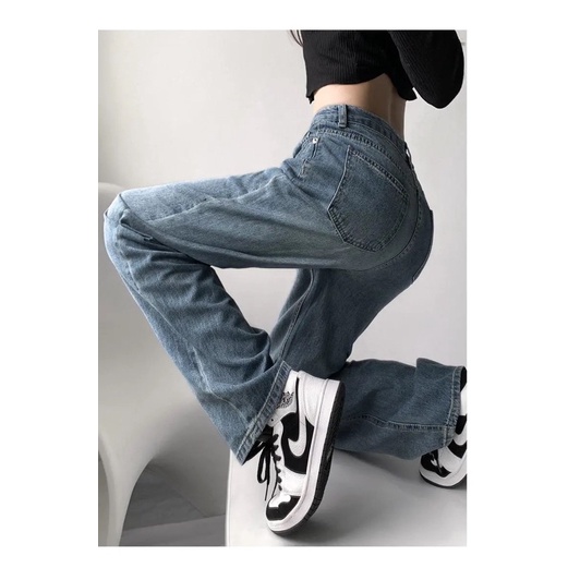 Quần jean nữ màu xanh nhạt lưng cao ống suông phom rộng mẫu mới phong cách Ulzzang Hàn Quốc hách dáng chất đẹp xu hướng | BigBuy360 - bigbuy360.vn