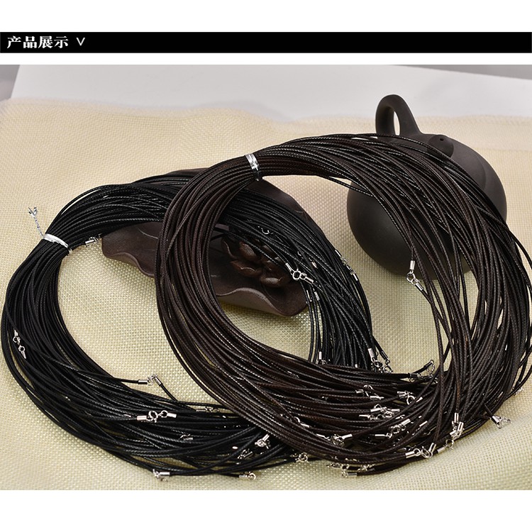 S925 Sterling Silver Buckle Skin Wax Rope Necklace Leather Rope Chain Long 45Cm Jade Jade Pendant Pendant Black Rope Fem