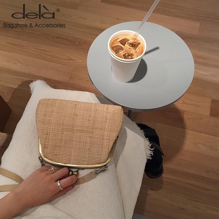 Dela Túi cói Vai Đan Lát Phối Ren Phong Cách Hàn Quốc Cổ Điển Thời Trang Mùa Hè Dành Cho Nữ