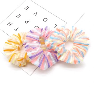 🌈Chun buộc tóc Scrunchie voan kẻ dọc