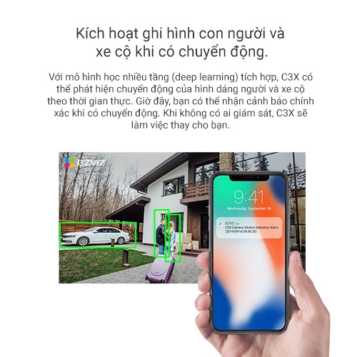 Camera WIFI Ngoài Trời EZVIZ C3X 1080P, IP67, Ghi Hình Màu, AI Phát Hiện Người/Xe