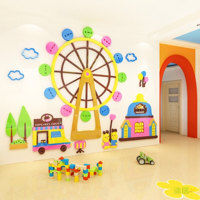 [TẶNG GEL NƯỚC RỬA TAY KHÔ] Tranh dán tường mica 3D - Vòng quay mặt trời, trang trí mầm non, trang trí khu vui chơi trẻ | BigBuy360 - bigbuy360.vn