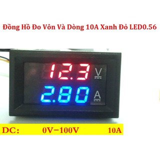 Đồng Hồ Đo Vôn Và Dòng 10A Xanh Đỏ LED0.56