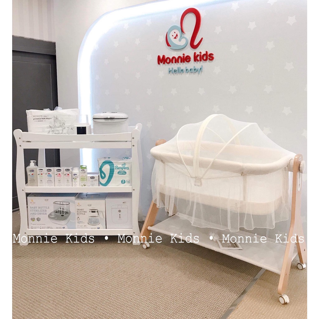 Nôi ru ngủ cho bé Crown Love, nôi đưa em bé chất liệu gỗ cao cấp - Monnie Kids