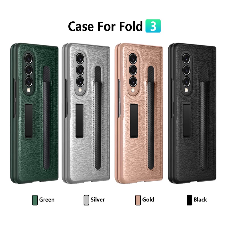 Ốp Điện Thoại Nắp Lật Cứng Bằng Da PU Chống Sốc Có Ngăn Đựng Bút Cho Samsung Galaxy Z Fold 3 5G