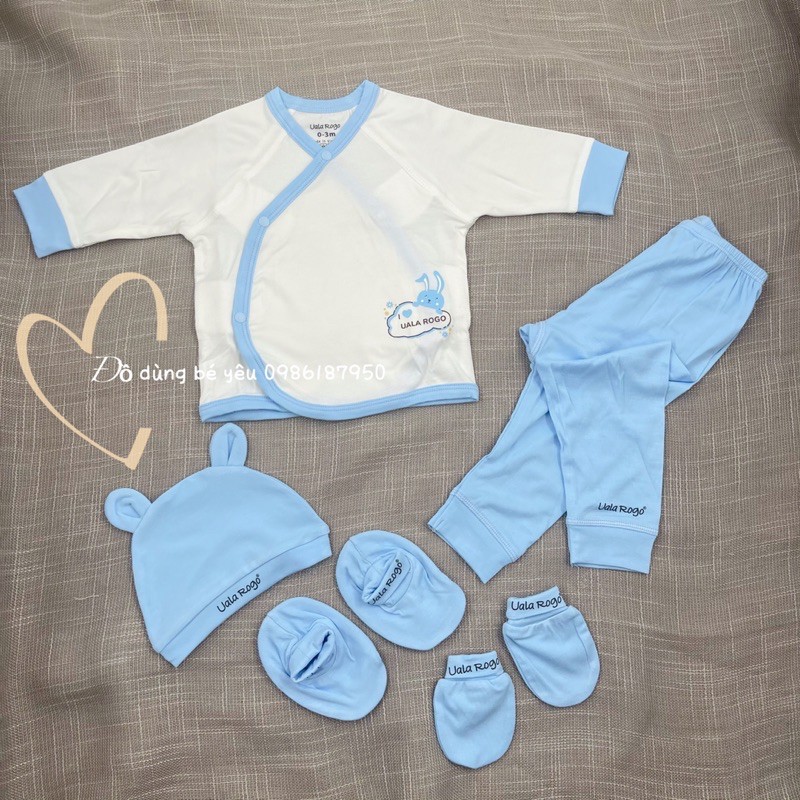Bộ sơ sinh UALA ROGO vải petit full mũ bao tay chân siêu mềm [ babyboo]