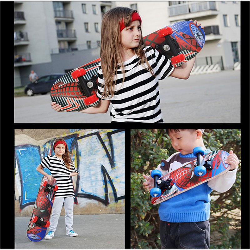 Ván Trượt Thể Thao Skateboard Trẻ Em Họa Tiết Hoạt Hình Người Nhện Ô Tô VT268