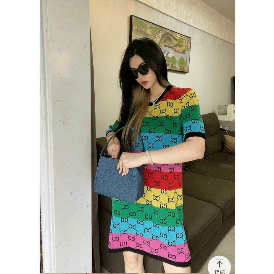 Đầm Len Suông | Len phối màu tay ngắn | Đầm Quảng Châu Đầm Nữ Dễ Thương, Sang Trọng | BigBuy360 - bigbuy360.vn