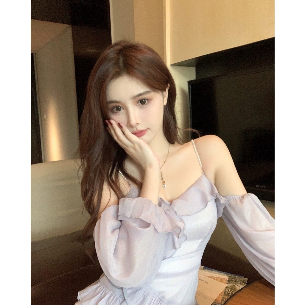 Đầm Hai Dây Nhún Bèo Dáng Ôm Thời Trang Mùa Xuân 2022 Dành Cho Nữ