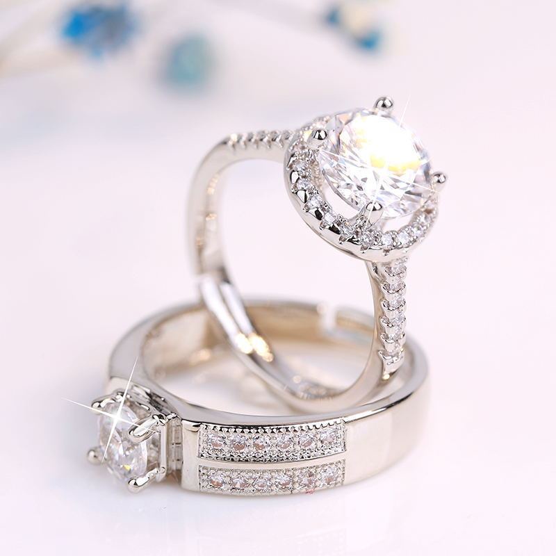 [NĐ-02] Nhẫn đôi Mẫu hoa văn Đính đá Bạc 925 Không phai màu Có thể điều chỉnh kích thước