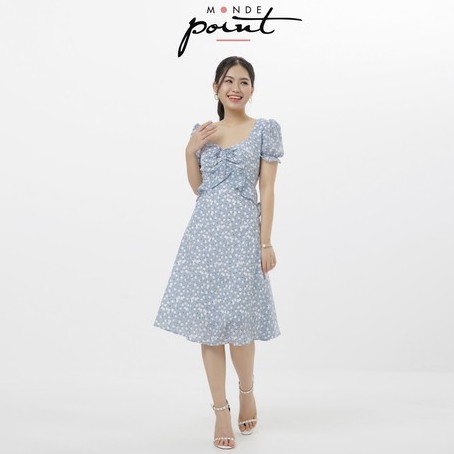 Áo đầm thiết kế Monde Point MPWA06144101 hoa trắng nền xanh