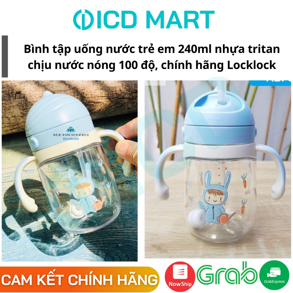 Bình tập uống chống sặc trẻ em nhựa Tritan Lock&Lock ABF681, chịu nhiệt 100 độ, có ống h
