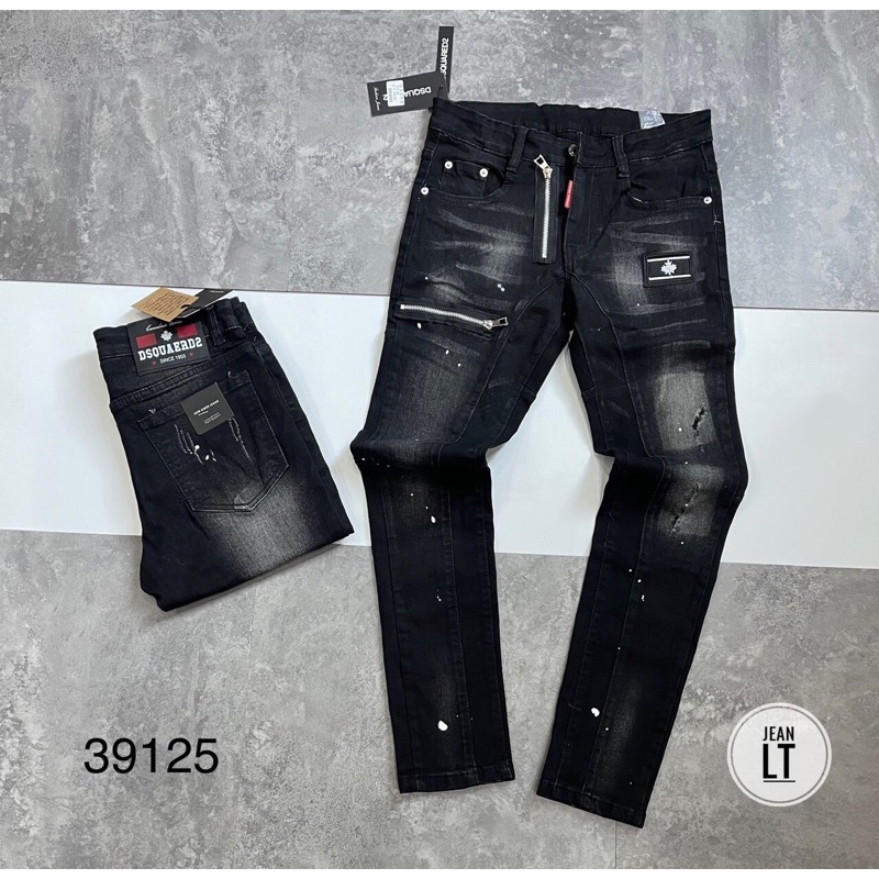 Quând bò nam ống côn Dsquared2 phối 2 khoá zip thêu logo bản đẹp mới hot trend 2022 - Jean biker