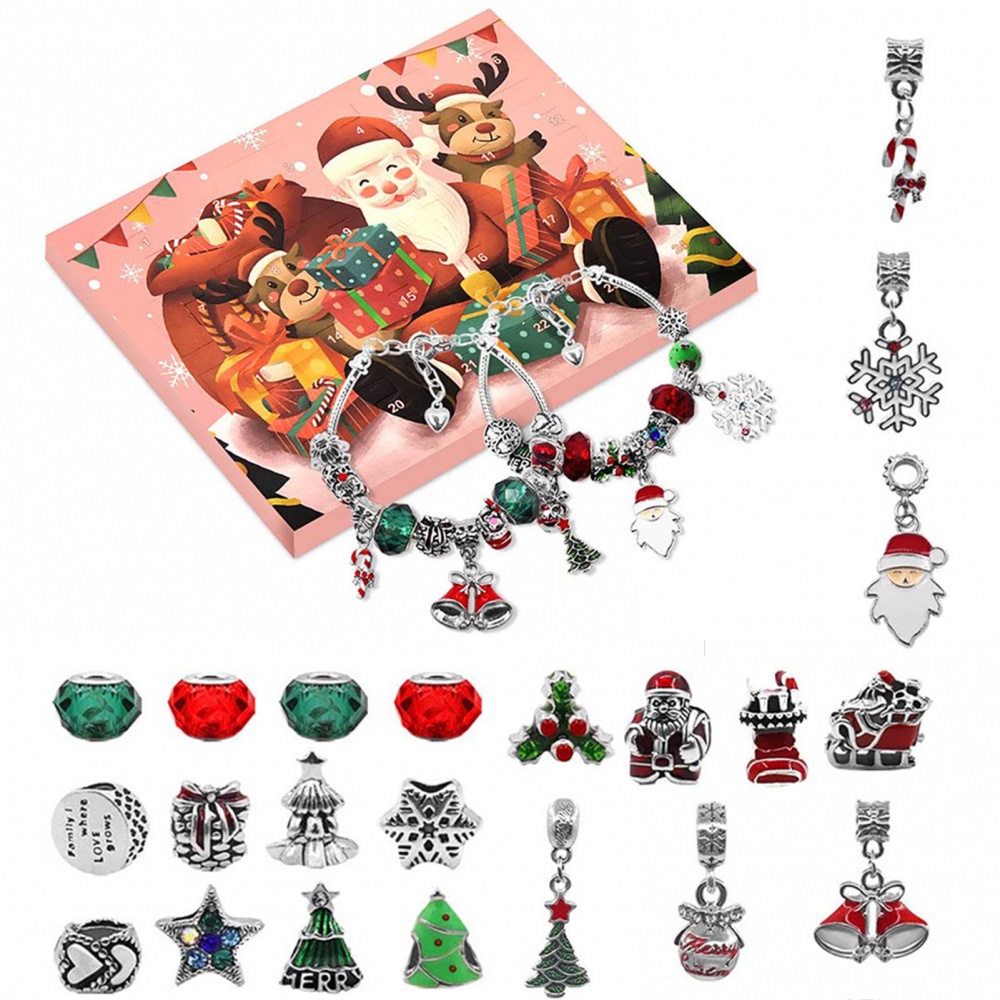 Bộ Lịch 2022 Đếm Ngược 24 Ngày Kèm 22 Hạt Charm Và 2 Vòng Đeo Tay Xinh Xắn Dùng Làm Quà Tặng Giáng Sinh