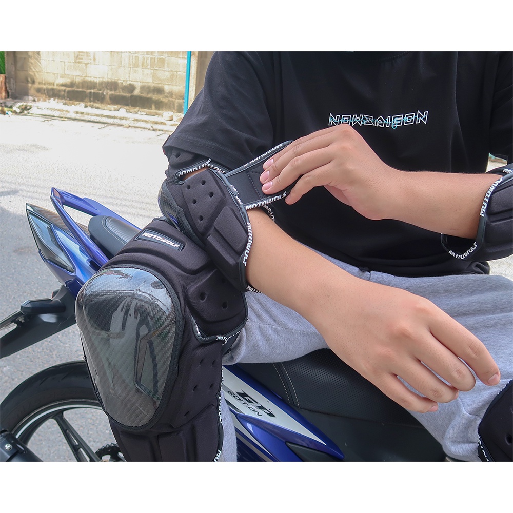 Bộ giáp gối tay chân carbon Motowolf