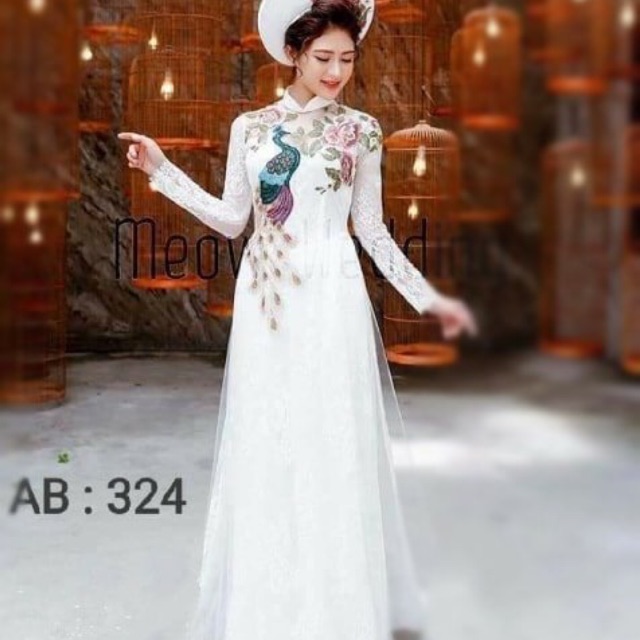 Áo dài 4 tà ren lưới cao cấp k kèm khăn xếp