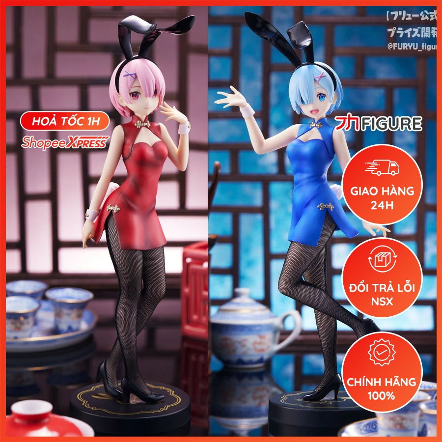 Mô Hình Figure Chính Hãng Anime Re Zero, Ram & Rem, BiCute Bunnies, China ver, FuRyu, Nhật Bản
