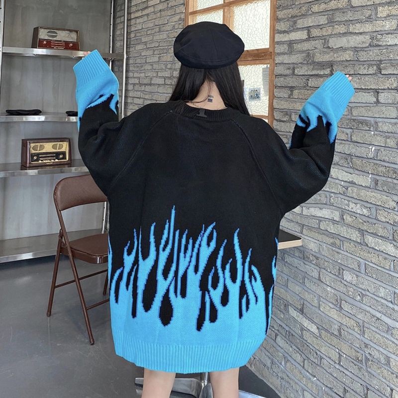 Áo len unisex họa tiết lửa
