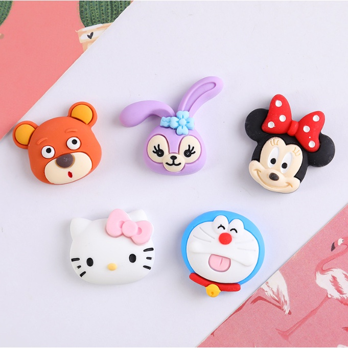 Charm mặt Kitty, thỏ tím, Mickey, Doremon cho các bạn trang trí kẹp tóc, dán Jibbitz, vỏ ốp điện thoại, DIY