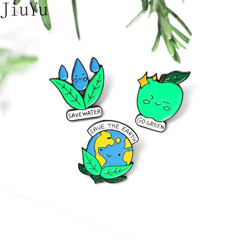 Ghim Cài Áo Kim Loại Tráng Men Hình Trái Đất Hoạt Hình Thân Thiện Với Môi Trường