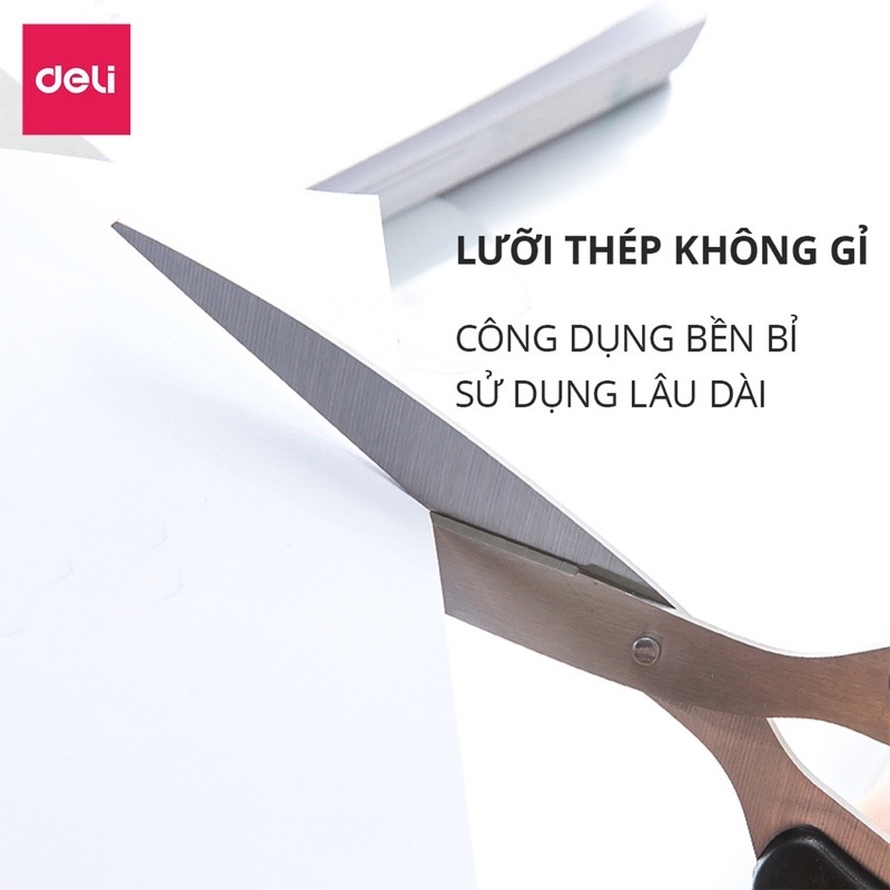 Kéo cắt giấy Deli 6009 – 6010 Binkids kéo văn phòng 2 màu đen đỏ hàng chính hãng TB21