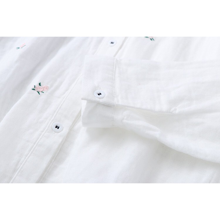 Áo SƠ MI TRẮNG  vải Xô thêu hoa nhí Nữ  maicuteshop